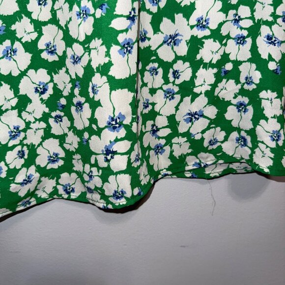 Green Floral Print Ruffle Short Sleeve Blouse By Voy Size M - Picture 5 of 5